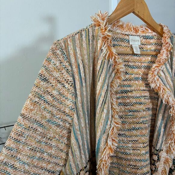 CHICOS 2 (large) Stylish Tweed Women's Multicolor Sweater Cardigan Jacket - Picture 10 of 12
